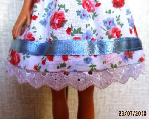 Barbie doll's dress and panties - red rose with blue ribbon