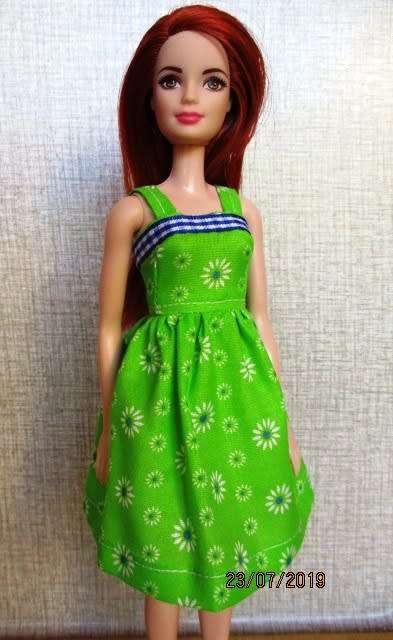 Barbie doll's dress - lime green daisy