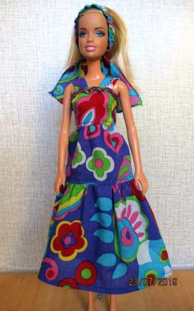 Barbie doll's tiered long dress with head band