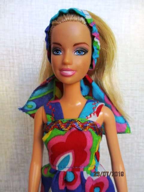 Barbie doll's tiered long dress with head band