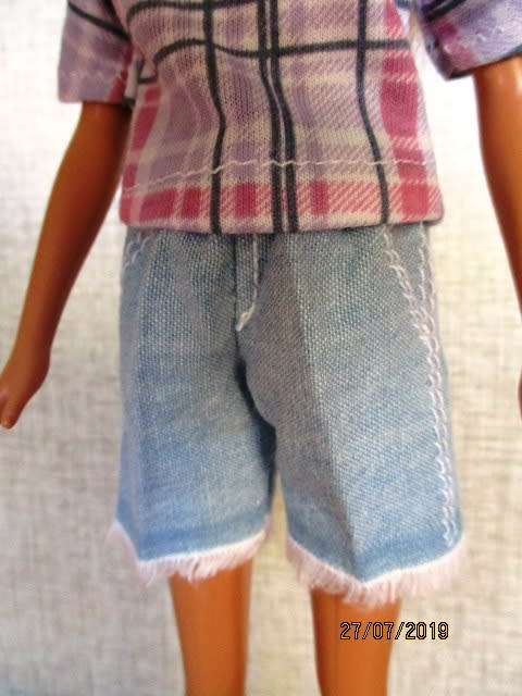 Barbie doll's fringed denim shorts + T-shirt