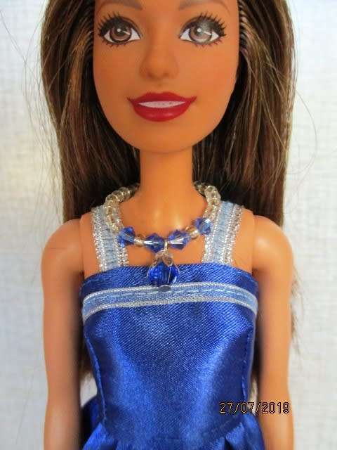 Barbie doll's party dress with necklace - blue and silver