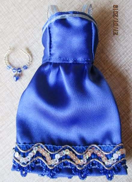 Barbie doll's party dress with necklace - blue and silver