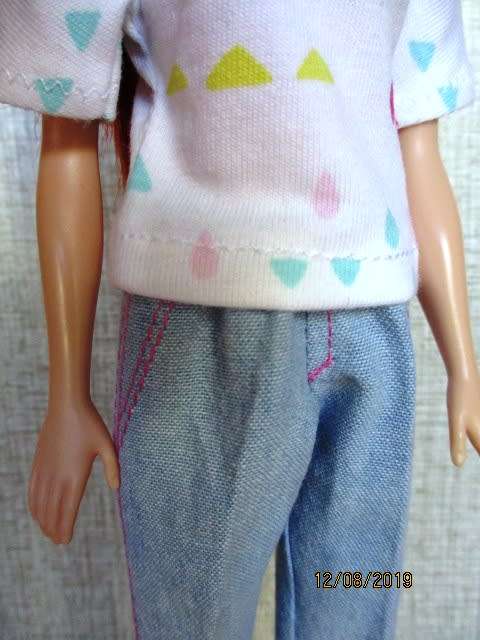 Barbie doll's denim jeans + white print T-shirt