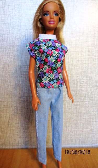 Barbie doll's denim jeans + floral top