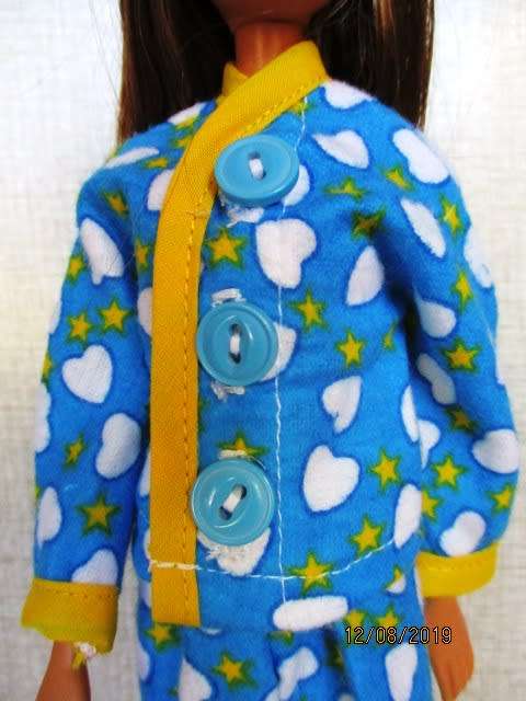 Barbie doll's winter PYJAMAS - blue with white hearts