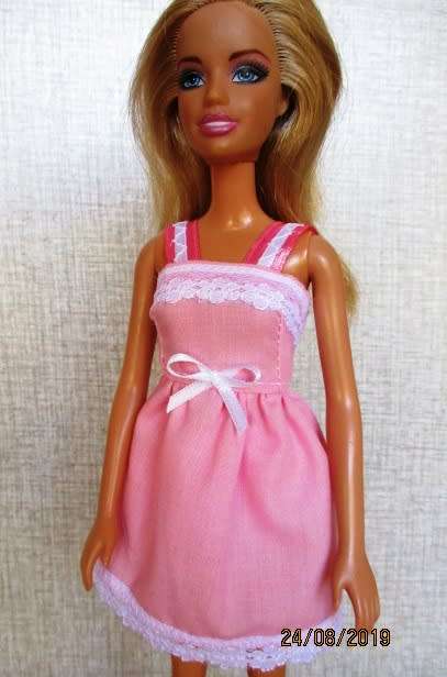 Barbie doll's sleeping bag and nightie set - yellow butterfly +pink