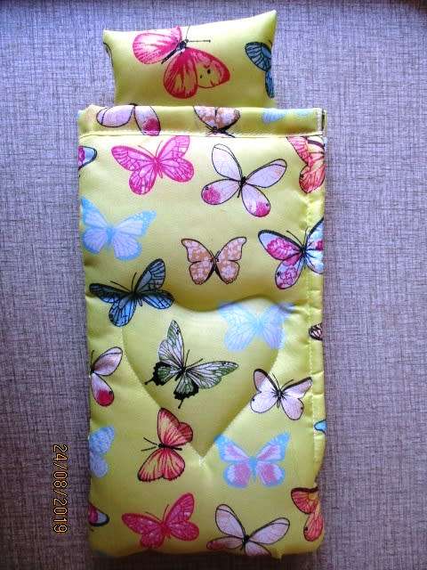 Barbie doll's sleeping bag and nightie set - yellow butterfly +pink