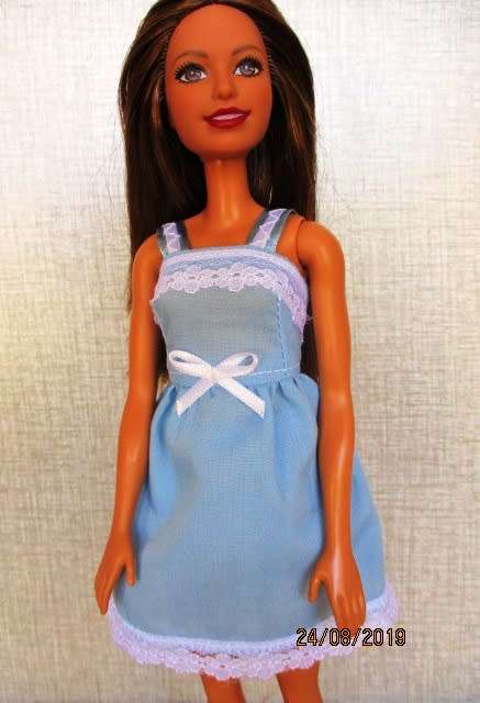 Barbie doll's SLEEPING BAG and nightie set - yellow butterfly + blue