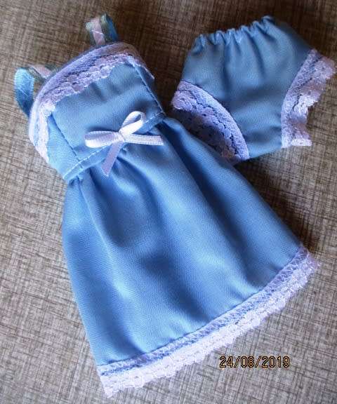 Barbie doll's SLEEPING BAG and nightie set - yellow butterfly + blue