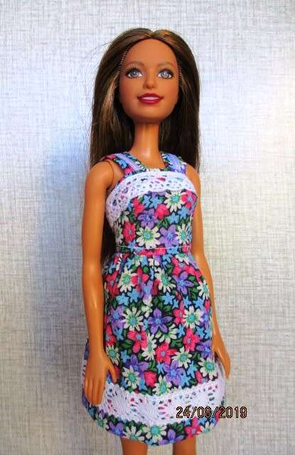 Barbie doll's dress - floral and white lace