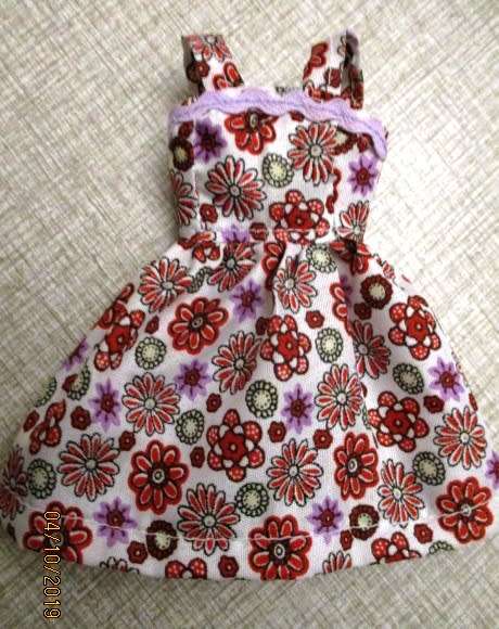 Barbie doll's summer dress - red and mauve