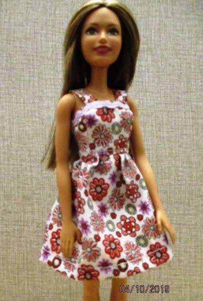Barbie doll's summer dress - red and mauve