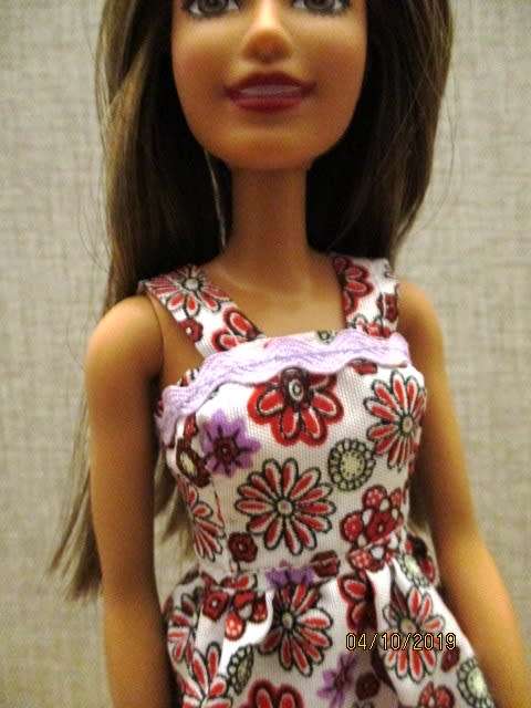 Barbie doll's summer dress - red and mauve