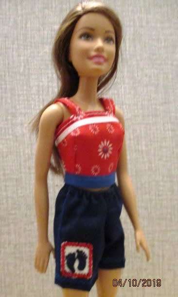 Barbie doll's shorts and strap top - navy and red