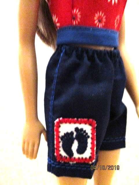 Barbie doll's shorts and strap top - navy and red