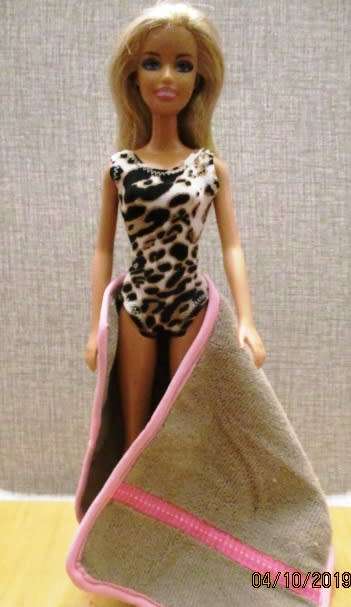 Barbie doll's bathing costume and beach towel - leopard