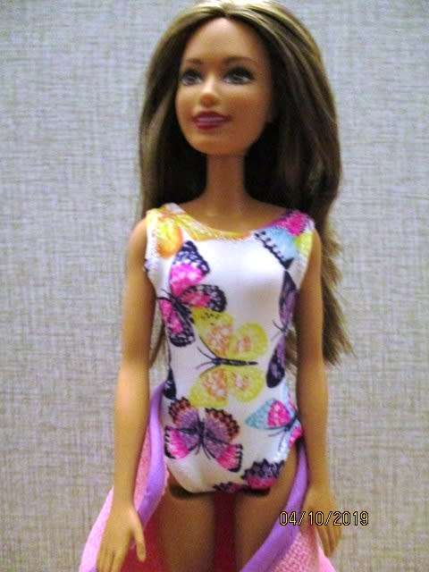 Barbie doll's bathing costume and beach towel - pink butterfly