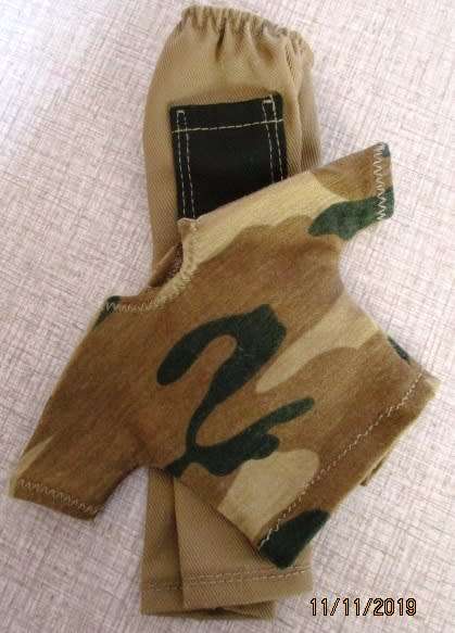 Ken doll's brown cargo pants with green camo T-shirt
