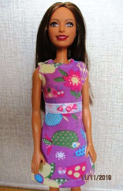 Barbie doll's dress - pink floral knit