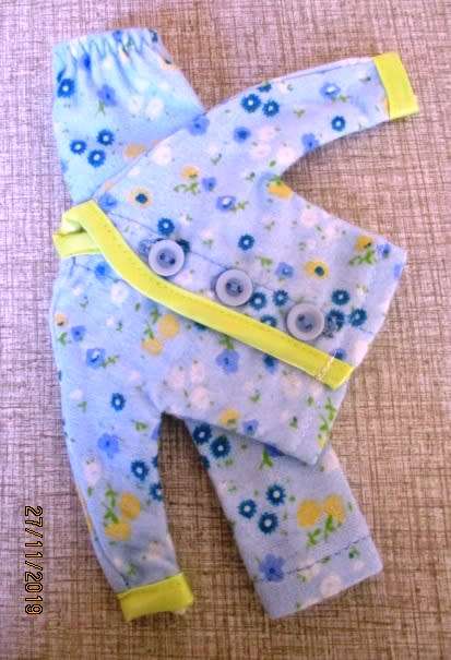 Barbie doll's winter PYJAMAS - blue and yellow