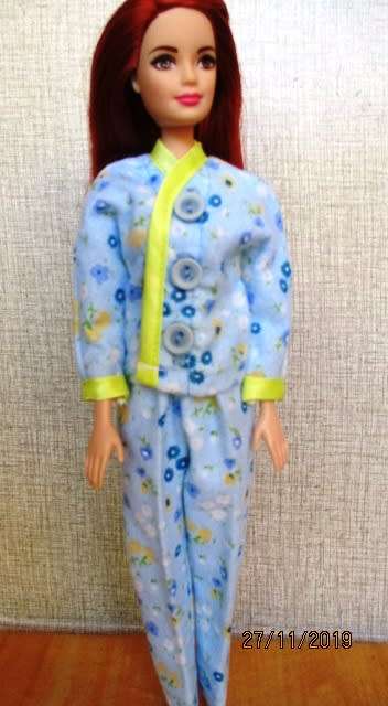 Barbie doll's winter PYJAMAS - blue and yellow