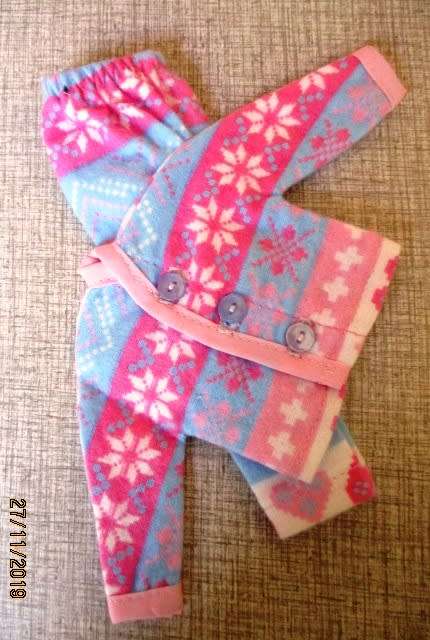 Barbie doll's winter PYJAMAS - pink and blue snowflake