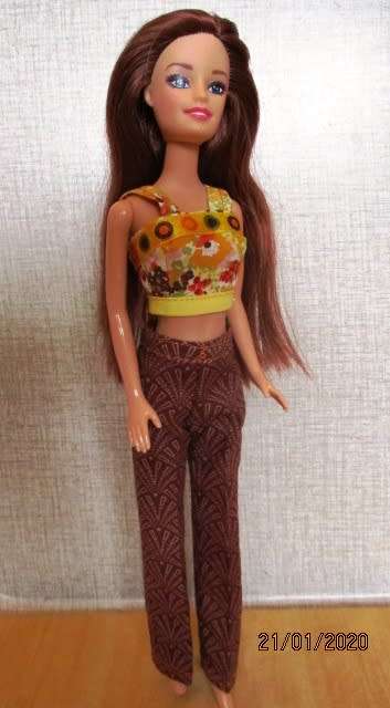 Barbie doll's fitted pants and strap top - brown and orange