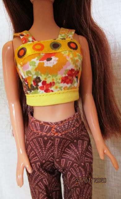 Barbie doll's fitted pants and strap top - brown and orange