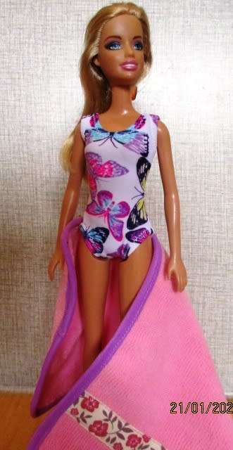 Barbie doll's bathing costume and towel - butterflies