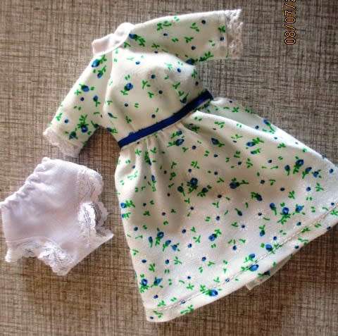 Barbie doll's short sleeved dress - white and blue floral