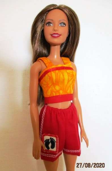 Barbie doll`s shorts and top set - red and yellow
