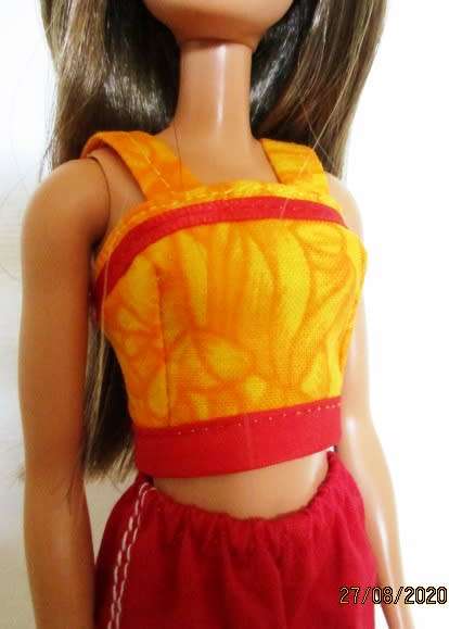 Barbie doll`s shorts and top set - red and yellow