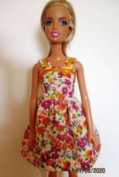 Barbie doll's summer dress - yellow/grape
