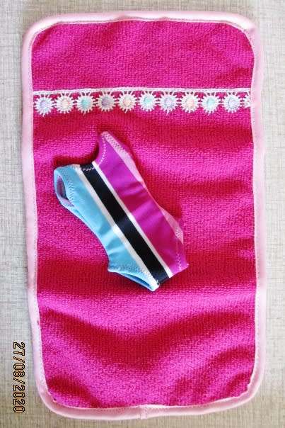 Barbie bathing costume and beach towel - blue stripe