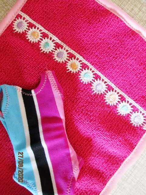 Barbie bathing costume and beach towel - blue stripe