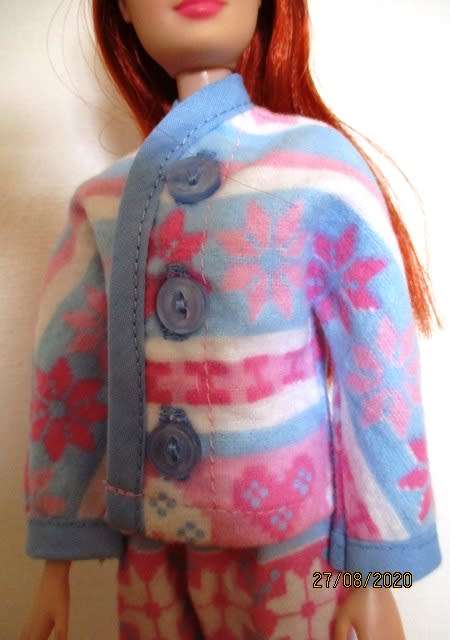 Barbie doll's winter pyjamas - pink and blue snowflake