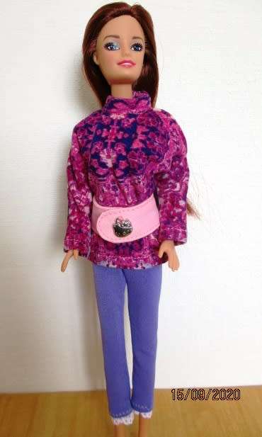 Barbie doll`s leggings and long tee with belt - pink and purple