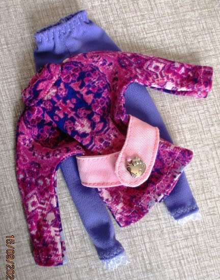 Barbie doll`s leggings and long tee with belt - pink and purple