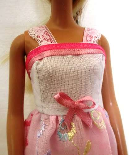 Barbie doll`s summer nightie - pink embroidered anglaise + white
