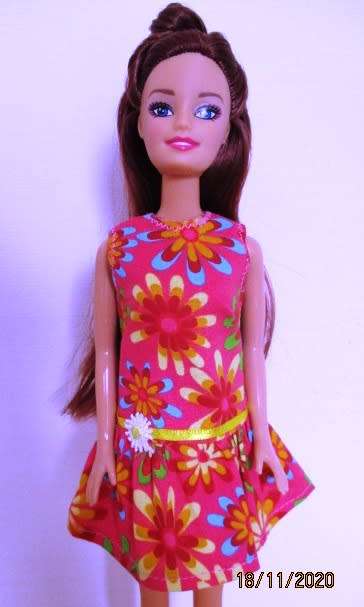 Barbie doll`s dropped waist dress (SECONDS) pink daisy