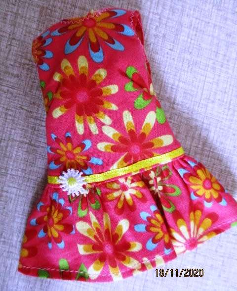 Barbie doll`s dropped waist dress (SECONDS) pink daisy
