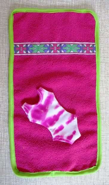 Barbie doll`s bathing costume and beach towel - pink and lime