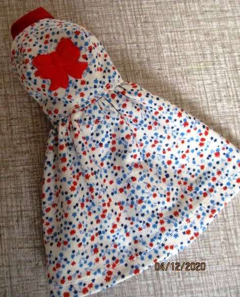 Barbie doll`s halter neck dress - red/blue/white bow