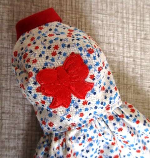Barbie doll`s halter neck dress - red/blue/white bow