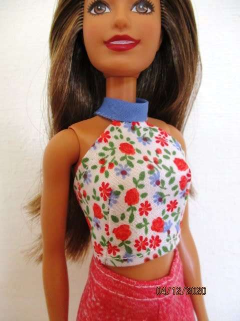 Barbie doll`s fitted shorts and halter neck top - red