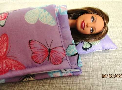 Barbie doll`s sleeping bag - mauve butterflies