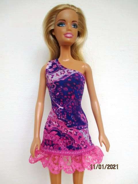 Barbie doll`s single shoulder dress - pink/purple
