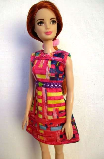 Barbie doll`s dress - weave print pink