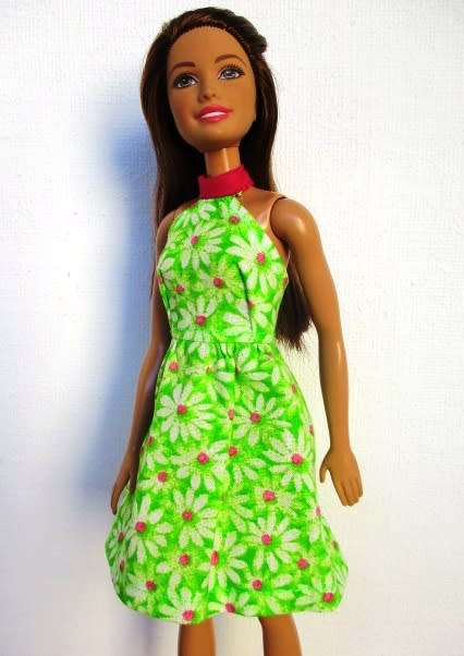 Barbie doll`s halter neck dress - lime daisy
